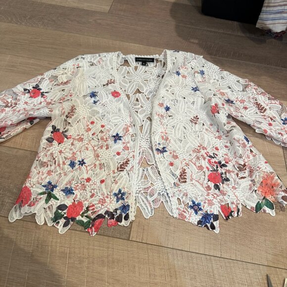 CHRIS MCLAUGHLIN WOMENS XL LACE FLORAL CARDIGAN WHITE - Picture 2 of 10